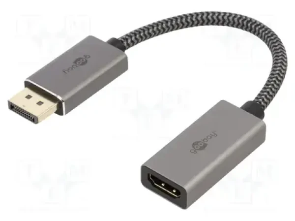 Goobay Plus 75271 šedá / Adaptérový kabel DisplayPort - HDMI / 4K 60Hz / 20 cm / 32 Gbit/s (75271)