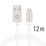 Swissten 71521203 USB 2.0 typ A na C, USB 2.0, zástrčka A - zástrčka C, opletený, 1,2m, stříbrný