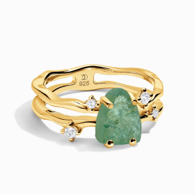 Royal Fashion prsten 18k zlato Vermeil SKA-R002-ROSEGOLD-GREENAPATITE Velikost: 9 (EU: 59-60)