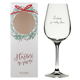 Bella Rose Sklenice na víno Zítra je taky den + vánoční krabička, čirá barva, sklo, 350 ml