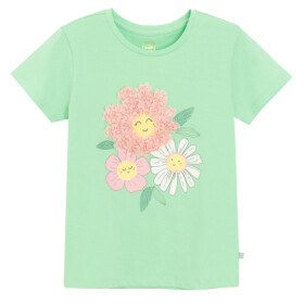 Tričko s krátkým rukávem s květinou -zelené - 98 GREEN
