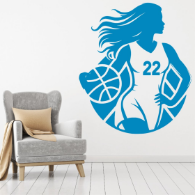 Samolepka Basketbalistka s vlastním číslem Barva: modrá, Velikost: 60 x 70 cm