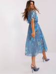 Prachově modré šaty s potiskem a krátkým rukávem