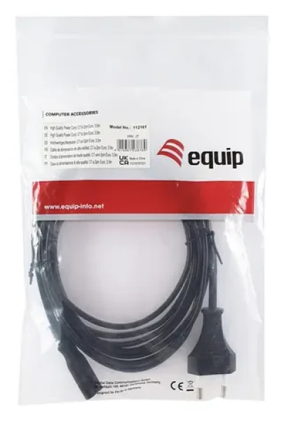 Equip Euro 2pin - C7 černý / Napájecí kabel / 3 m / 250 V / 2,5 A (112161)