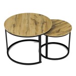 Stůl konferenční, set 2 ks, MDF deska, dekor divoký dub, kovová podnož, černý lak