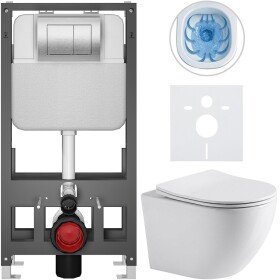 CERANO - Kompletní WC set Basic/Cesso - bílá lesklá - WC tlačítko Maxio/Stříbrná - volně stojící - předstěnová instalace - 49x36 CER-8050BD85952