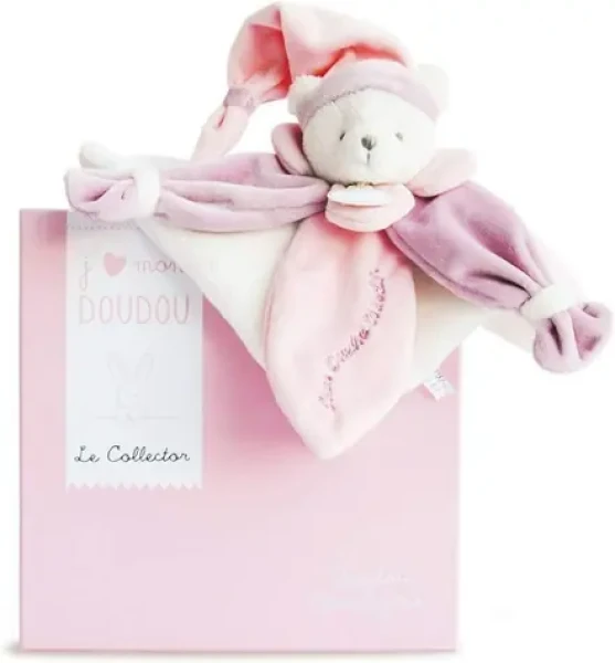 Doudou Dárková sada - Plyšový muchláček růžový medvídek 24 cm