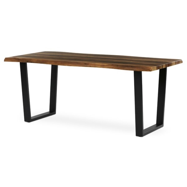 Stůl jídelní, 180x90x75 cm, MDF deska, dekor staré dřevo, kovová nohy ve tvaru U, černý matný lak