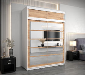 Šatní skříň Abi Ro2 s nástavcem Barva korpusu: Bílá, Rozměry: 200 cm, Dveře: Dub artisan