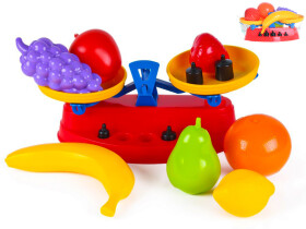 Ovoce 7ks s váhou kuchyňskou plast v síťce 26x15x15cm