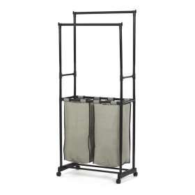 Věšák dvouramenný s košem na prádlo, černý plast.