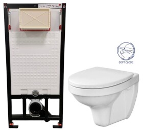 DEANTE Podomítkový rám, pro závěsné WC mísy bez tlačítka + WC CERSANIT DELFI + SOFT SEDÁTKO CST_WC01 X DE2