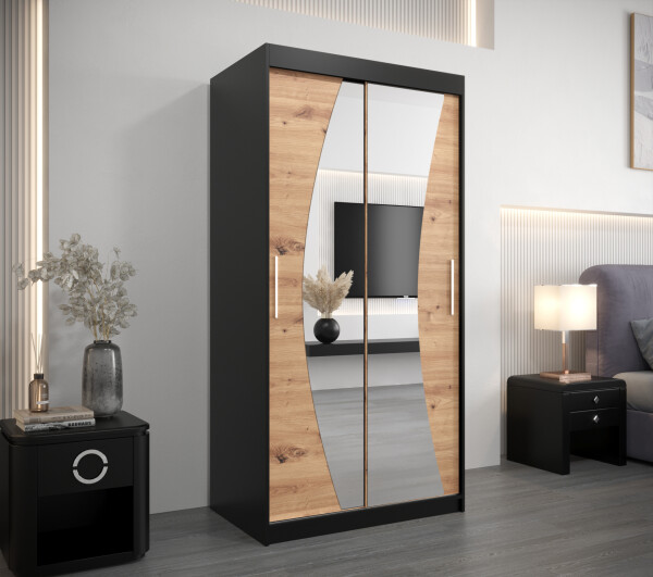 Šatní skříň Abi W0 Barva korpusu: Černá, Rozměry: 100 cm, Dveře: Dub artisan