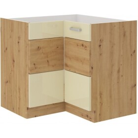 Spodní rohová skříňka Artisan 90x90 ND 2F BB Barva korpusu: Dub artisan, Barva dvířek: Krémový lesk