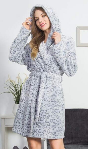 Dámský župan krátký s kapucí Vienetta Secret Leopard grey