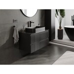 MEXEN/S - Rivel koupelnová skříňka pod umyvadlo 90 cm s deskou, 2 zásuvky, reliéf , černá mat 91A20-09047-2-BFFC71