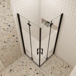 H K - Sprchový kout MELODY BLACK LINE R907, 90x70 se zalamovacími dveřmi včetně sprchové vaničky z litého mramoru MBLINER907/THOR-9070