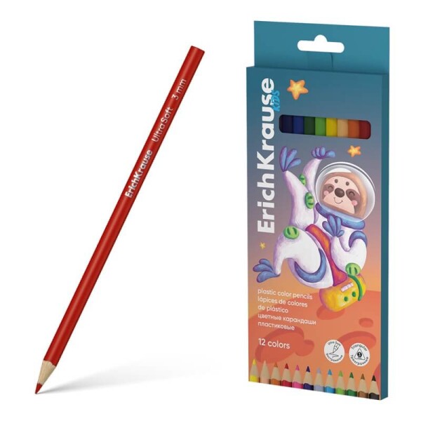 ErichKrause Kids Space Animals bezdřevé pastelky sada 12 barev