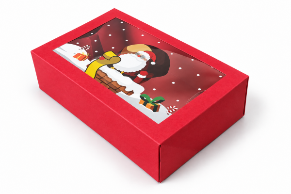 Cake star Vánoční dárková krabice červená s okénkem -1 (22,3 × 15,1 × 7,1 cm)