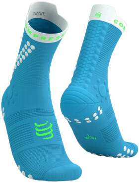 Běžecké kompresní ponožky Compressport Pro Racing Socks v4.0 Trail - Norse Blue/Neon Green Velikost: EU 45-48