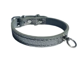 HUHUBAMBOO Obojek METAL titanový S / 14 mm x 21-27 cm / Hovězí kůže (355454)