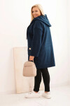 Dámský kabát Plus Size z umělého beránka s kapucí a kapsami modrý UNI