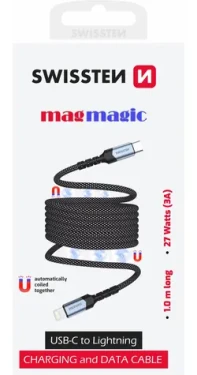 SWISSTEN Magnetický datový kabel USB-C - LIGHTNING 1m černá (71551020)