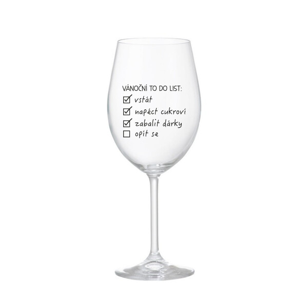 VÁNOČNÍ TODO LIST - čirá sklenice na víno 350 ml
