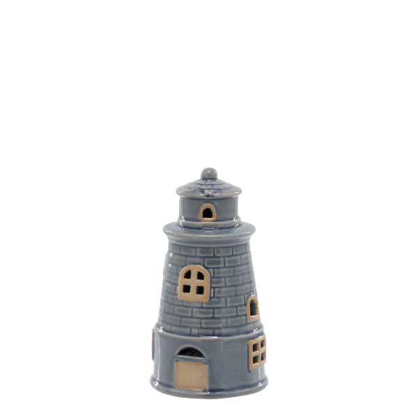 Chic Antique Svítící dekorace LED Lighthouse Ocean, modrá barva, keramika
