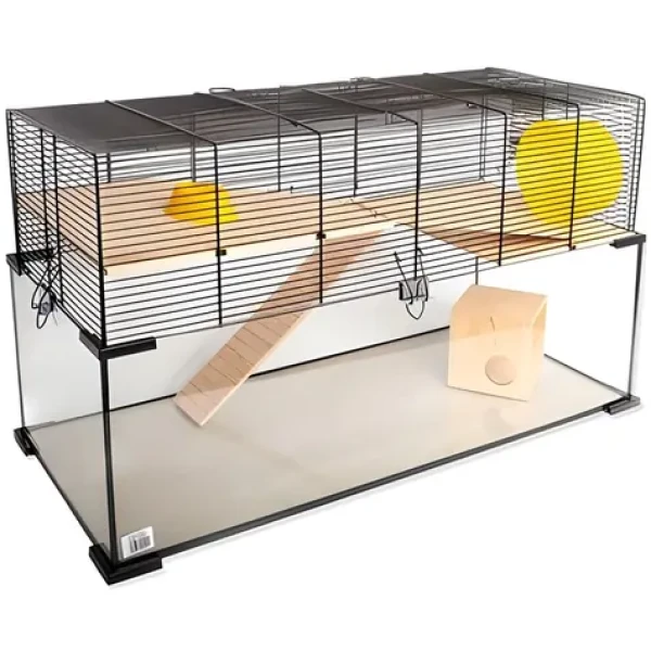 COMFY Klec Vetro Plus Nature černá / 80x44x35 cm / kov, sklo, plast / pro křečky, myši a potkany (855-024192)