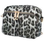 Trendová koženková dámská crossbody Julo, leopard šedá/černá