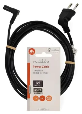 Nedis napájecí kabel Euro - IEC-320-C7 černý / Napájecí kabel / oboustranně úhlový 90° / poniklovaný / 3 m (CEGL11075BK30)