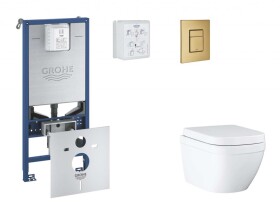 GROHE - Rapid SLX Set předstěnové instalace, klozetu, sedátka SoftClose a tlačítka Skate Cosmopolitan, Triple Vortex, kartáčovaný Cool Sunrise SANI11BB4106