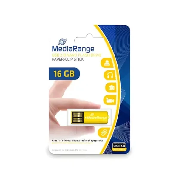 MediaRange Nano 16GB žlutá / Flash disk / USB 2.0 / čtení 14 MB/s / zápis 4 MB/s (MR976)