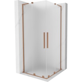MEXEN/S - Velar L Duo sprchový kout, posuvné dveře 100 x 100, dekor, měď kartáčovaná 871-100-100-02-33-65