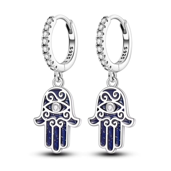 Stříbrné náušnice se symbolem Fatimy (Hamsa) - stříbro 925/1000, Modrá