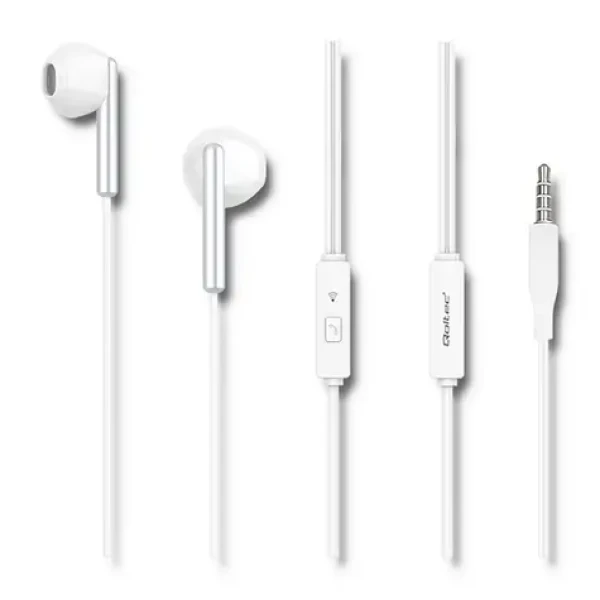 Qoltec 50834 In-ear headphones bílá / sluchátka s mikrofonem / pecky / 3.5 mm jack / 1.2 m délka kabelu (50834)