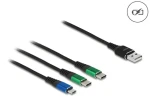 Delock USB-A 3v1 černá, modrá, zelená / Nabíjecí kabel / Micro-USB, USB-C / 3 A / 1 m (87882)