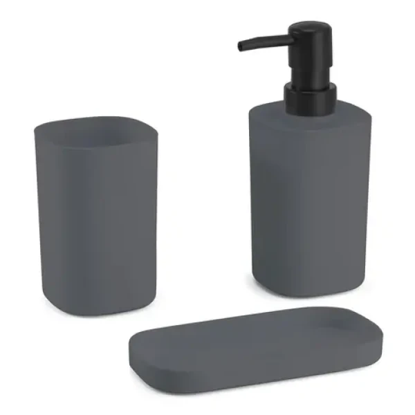 MSV LONA sada 3 ks koupelnových doplňků tmavě šedá / plast (3700703951223)