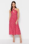 Trendyol Pink A Keim Midi tkaný límec Detailní vzorované tkané šaty