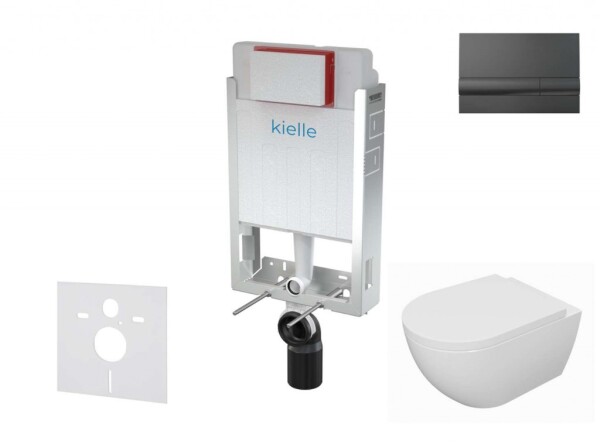 Kielle - Genesis Set předstěnové instalace, klozetu Oudee, sedátka softclose a tlačítka Gemini I, lesklá černá 30505SZ67