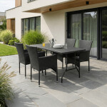 Židle zahradní, černý umělý ratan, kov, stohovatelná.