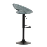 Židle barová, modrá sametová látka, černá podnož