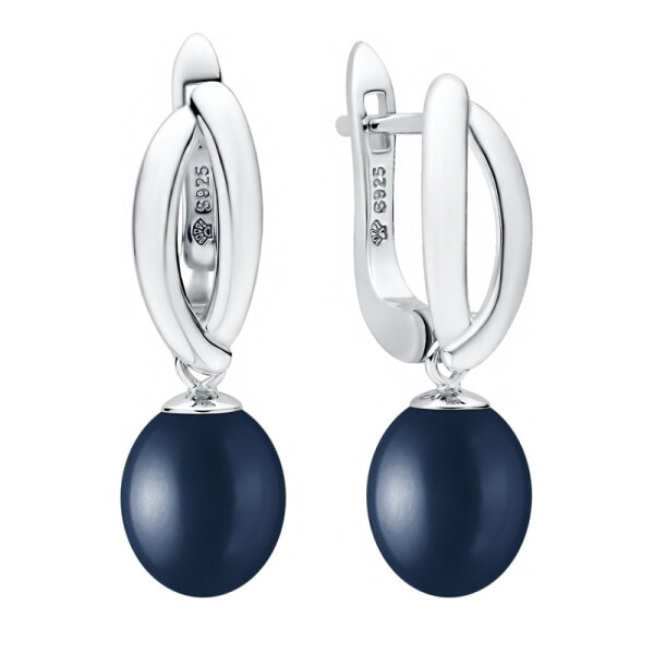 Stříbrné náušnice s černou 8-8.5 mm perlou Natalia, stříbro 925/1000, Černá