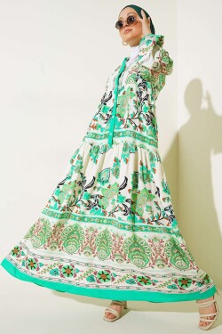 Bigdart 2423 autentické vzorované hidžábové šaty zelená