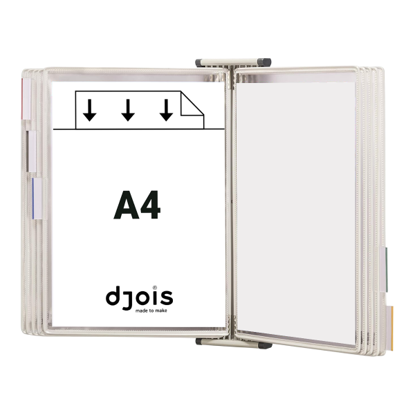 Djois nástěnný kovový držák, antimikrobiální - Sterifold, na 10 rámečků s kapsami A4, rámečky bílé, 1 set