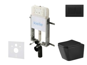 Kielle - Genesis New Set předstěnové instalace, klozetu Arkas I, Vortex Rimless+, sedátka softclose a tlačítka Gemini New III, matná černá 30528SZ96