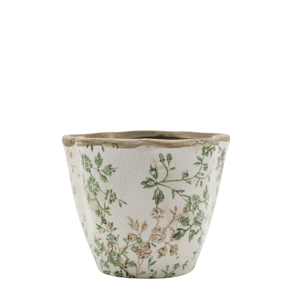 Chic Antique Kónický obal na květiny Branch Motif Ø 15,5 cm, zelená barva, keramika