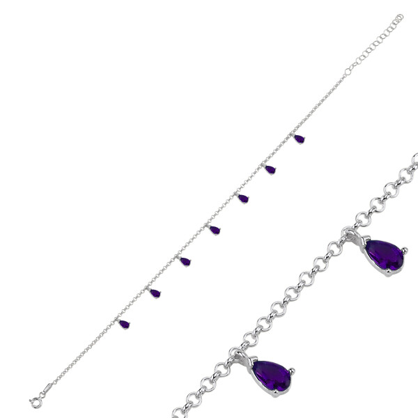 LUNICA Stříbrný řetízek na nohu AMETHYST 0975