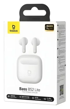 Baseus Bass BS2 Lite Moon White / Bezdrátová sluchátka / TWS / Bluetooth 6.0 / ENC / IP55 (6942521200412)